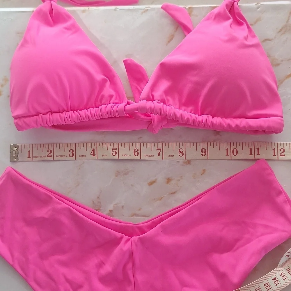 Vibrant Pink Bikini Swim Set High Waist Cheeky Bottoms